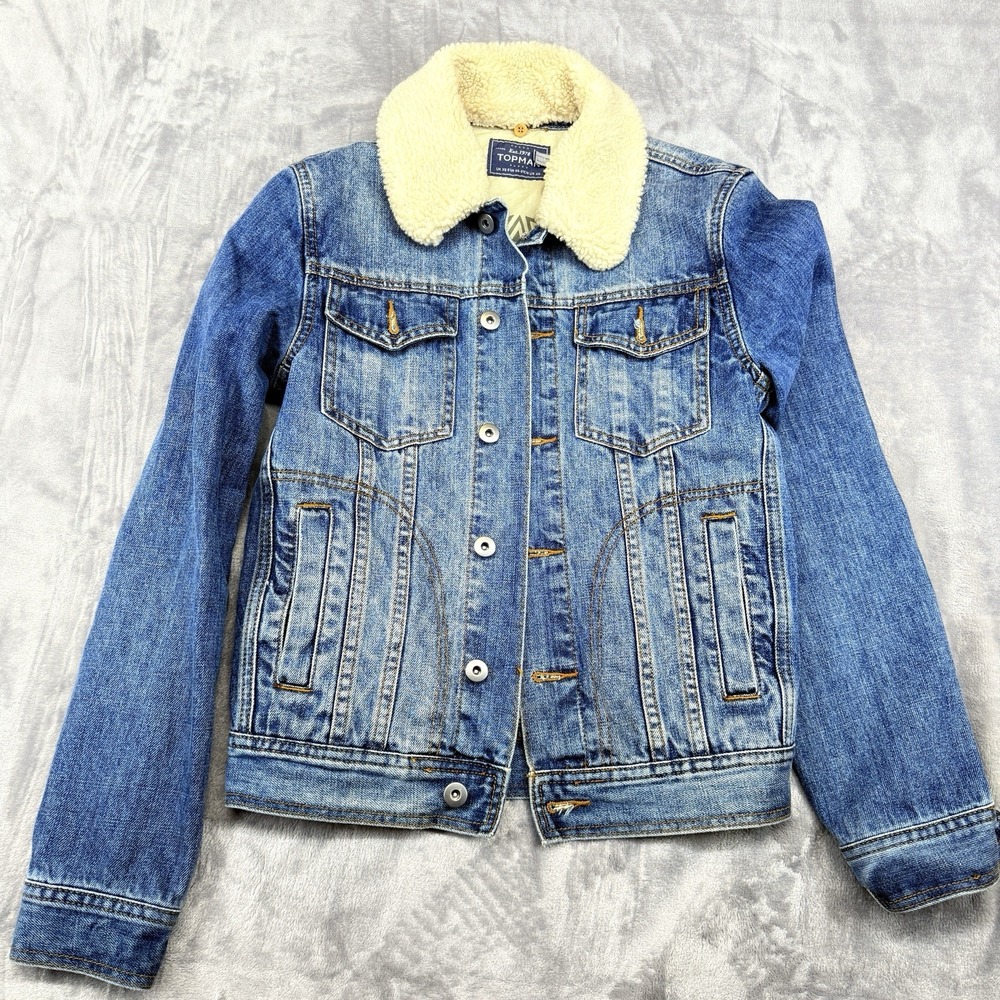 Top Man Trucker Jacket Men's‎ Denim Sherpa Collar Lined XSmall Chest 34-36